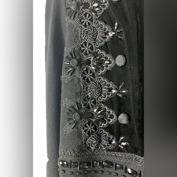 Chicos‎ Embellished Tonal Cardigan Knit Velvet Trim Beaded Black Womens 1P/M - Picture 5 of 9
